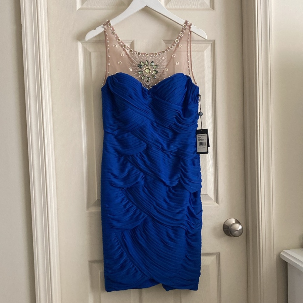 Adrianna Papell Blue Beaded Cocktail dress, Sz 8